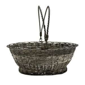 Vintage Silver Metal Woven Basket Container